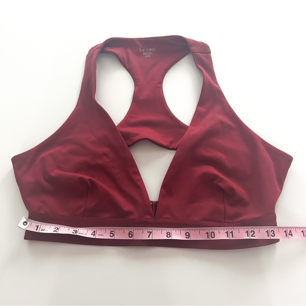 Le Ore Ancona Sports Bra Burgundy Cutout Open Back Racerback Size L NWT - Picture 7 of 12